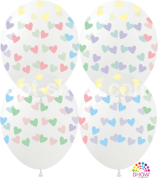 Balloons 12" with print  "Colorful hearts" (10 pcs.)